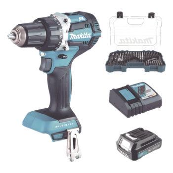 Rotomartillo/Taladro Inalámbrico (1/2") de 1,900 RPM, 18Vcc, Incluye 1 Batería BL1815N de 1.5Ah, 1 Cargador Modelo  DC18SD y Un Set de 75 Pzas  Modelo E-06943