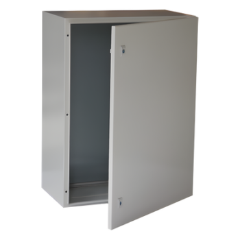 Gabinete de Acero IP66 Uso en Intemperie (600 x 800 x 300 mm) con Placa Trasera Interior Metálica y Compuerta Inferior Atornillable (Incluye Chapa y Llave T).