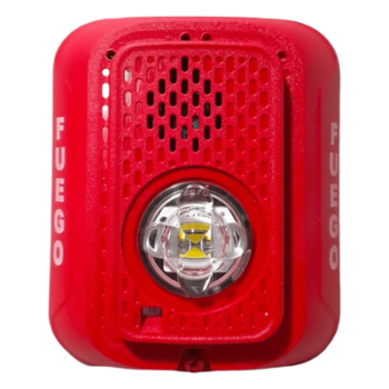 Sirena con lámpara estroboscópica LED de 2 hilos para pared, candela seleccionable, marcaje en español FUEGO, compatible con SpectrAlert