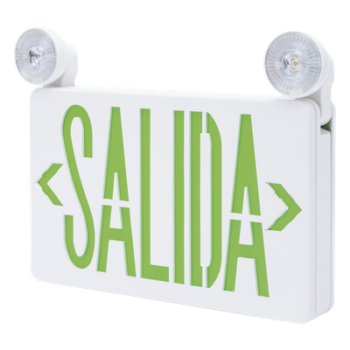 Letrero de Emergencia LED DUAL / Luz de Salida y Emergencia Integrada / Montaje Universal Pared-Lateral-Techo / Doble Voltaje 120-277 VAC / Batería 6V 4.5Ah / 3W Bajo Consumo