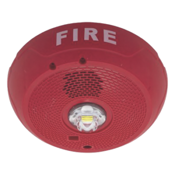 Sirena con estrobo LED de 2 hilos para techo, 24 Vcd, candela seleccionable hasta 177 cd, puntos de prueba DVM, color rojo