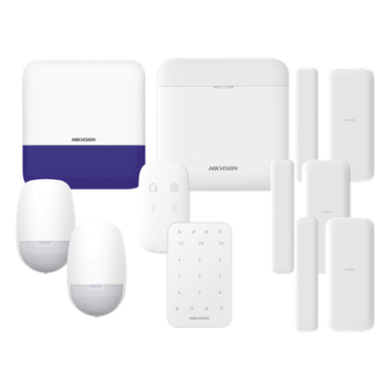 (AX PRO) KIT de Alarma AX PRO / Incluye: 1 Hub con batería de respaldo/ 2 Sensores PIR / 3 Contactos Magnéticos mini / 1 Control Remoto / 1 Sirena Inalambrica Exterior /1 Teclado Inalámbrico / WiFi / Compatible con Hik-Connect P2P