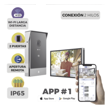 Videoportero IP / 2 Hilos / Monitor 7' Touchscreen / 2K 162° / Wi-Fi Dual 2.4/5 GHz / 2 Salidas de Apertura / IP65