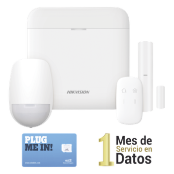 (AX PRO) KIT de Alarma AX PRO con GSM (3G/4G) / Incluye: 1 Hub con bateria de respaldo / 1 Sensor PIR / 1 Contacto Magnético / 1 Control Remoto /1 MICROSIM30M2M incluye 1 mes de servicio/ Wi-Fi / Compatible con Hik-Connect P2P