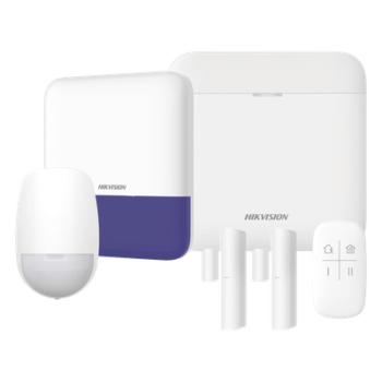 (AX PRO) KIT de Alarma AX PRO con GSM (3G/4G) / Incluye: 1 Hub con bateria de respaldo / 1 Sensores PIR / 2 Contactos Magnéticos / 1 Control Remoto / 1 Sirena Inalambrica Exterior / WiFi / Compatible con Hik-Connect P2P