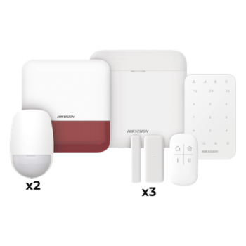 (AX PRO) KIT de Alarma AX PRO / Incluye: 1 Hub / 2 Sensores PIR / 3 Contactos Magnéticos mini / 1 Control Remoto / 1 Sirena Estrobo en color Rojo Inalámbrica Exterior /1 Teclado Inalámbrico / Wi-Fi / Compatible con Hik-Connect P2P