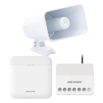 (AXPRO) KIT de alarma AX PRO con sirena cableada 30W / Incluye: 1 Hub con Batería de respaldo / 1 Sirena Cableada de 30 Watts IP65 / 1 Relevador Inalámbrico 0 a 36 VCC / Compatible con Hik-Connect P2P