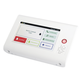 Terminal Inteligente para Habitación Hospitalaria / Pantalla Táctil 7" / RFID 125 kHz / VoIP SIP / PoE IEEE 802.3af / Bus RS485 / Carcasa Antibacteriana