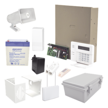 Kit de alarma vecinal con panel de 48 zonas, hasta 40 botones de pánico inalámbricos y sirena de 30 W