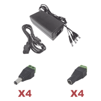 Kit con fuente EPCOM POWER LINE con salida de 12 Vcc a 5 Amper con 4 salidas / Incluye conectores JR52 y JR53