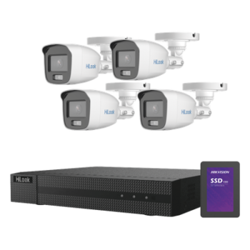 Kit TurboHD 1080p + SSD 1 TB / DVR 4 Canales / 4 Cámaras Bala ColorVu con Micrófono Integrado / Fuente de Poder / Accesorios de Instalación