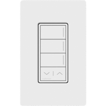 Teclado de escenas Sunnata de 3 botones con funciones de subir y bajar, comunicación inalámbrica Clear Connect, 120-277 V, blanco brillante, para sistema RadioRA 3