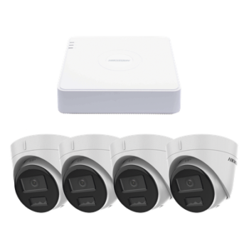 Kit IP 1080p (2 Megapixel) / NVR de 4 Canales con 4 Puertos PoE / 4 Cámaras IP Turret con Micrófono Integrado / ColorVu y ACUSENSE Lite