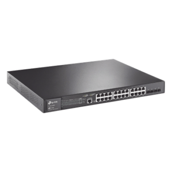 Switch L2+ Omada PoE+ / 24 Puertos PoE+ 10/100/1000 Mbps / 4 Puertos SFP 1G / 2 Puertos Consola (RJ45 y microUSB) / Administración Centralizada Omada o Stand-Alone / Multicast IGMP / Calidad de Servicio / Presupuesto PoE 384W / Montaje en Rack