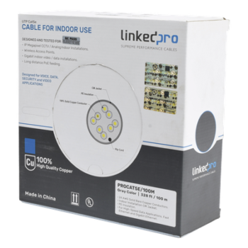 Cable Cat5e de Alto Rendimiento, con Certificaciones ETL, UL, Color Gris, de 100 Metros (328 Pies) para Aplicaciones en CCTV, Redes de Datos. Uso Interior.