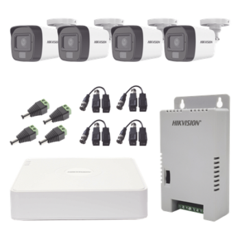 Kit TURBOHD 1080p / DVR 4 Canales / 4 Cámaras con Micrófono Integrado y 101° Visión / Luz Blanca + IR Visión Nocturna / Transceptores / Conectores / Fuente de Poder Profesional Compacta