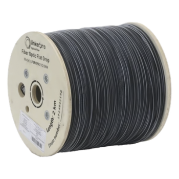 Carrete de 2 Kilómetros de Fibra Óptica Drop Plana, Interior/Exterior G.657A2 Monomodo de 1 Hilo (Unifibra), Dieléctrica, Forro Negro, Compatible con Conectores FASC, FASCUP, FASCLC