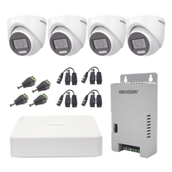 KIT TurboHD 1080p / DVR 4 Canales con audio por coaxitron / 4 Cámaras con Micrófono y  106° Visión/  luz blanca + IR visión nocturna  / Transceptores / Conectores / Fuente de Poder Profesional