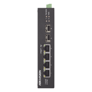 Switch Industrial No Administrable Gigabit / 3 Puertos Gigabit PoE+ (30 W) + 1 Puerto Gigabit PoE++ (60 W) / 2 Puertos SFP / 65 W Total / 48 a 57 VCD / Ideal para Proyectos / 300 Metros de Distancia