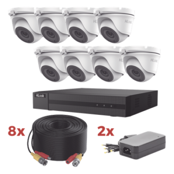 Kit TurboHD / DVR 8 Canales 1080p Lite / 8 Cámaras turret 1080p metalicas / 8 cables de 20 metros / 2 fuentes de 4 canales