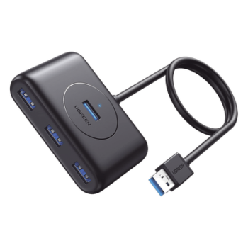 HUB USB-A 3.0 4 en 1 | 4 Puertos USB-A 3.0 (5Gbps) | Entrada USB-C (PD 5V2A) | Cable de 1 Metro | Indicador Led | Ideal para Transferencia de Datos | Entrada USB-C para alimentar equipos de mayor consumo | Color Negro.