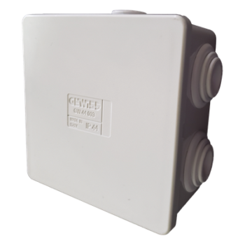 Caja Estanca de PVC Para Derivación y Conexión, 6 Entradas, Tapa a Presión, 80×80×40 mm (Mayor Área Interna, Uso Exterior IP44, Material que no Propaga el Fuego y Libre de Hálogenos