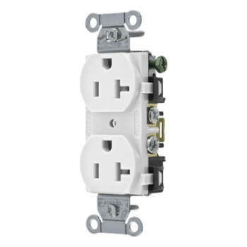 Contacto Dúplex 20 A, 125 V, 2 Polos, 3 Hilos, Cableado Posterior y Lateral, Color Blanco (Nema 5-20R).