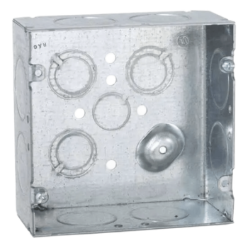 Caja Cuadrada 4 11/16 x 4 11/16"/ Profundidad 2- 1/8"/ Cuenta con 1 Entrada de 1/2", 8 de 1" y  3 TKO  (1/2"-3/4").