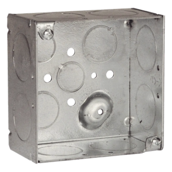 Caja Cuadrada Galvanizada de 4" x 4"/ Profundidad de 2 1/8" /8 Entradas 1", 3 Entradas 1/2" y  2 Entradas 3/4"/ Soldada.