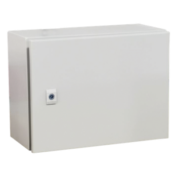 Gabinete de Acero IP66 Uso en Intemperie (400 x 300 x 300 mm) con Placa Trasera Interior Metálica y Compuerta Inferior Atornillable (Incluye Chapa y Llave T). Ideal para Centros de Carga y Tableros de Control.