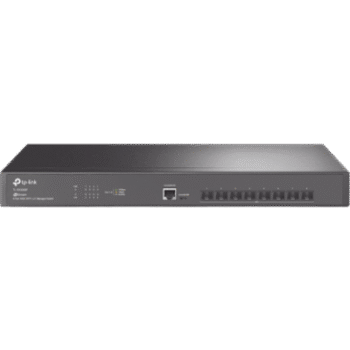 Switch Fibra Óptica L2+ Omada / 8 Puertos SFP+ 10G /  2 Puertos Consola (RJ45 y micro-USB) / Administración Centralizada Omada o Stand-Alone / Multicast IGMP / Calidad de Servicio / Montaje en Rack / Silencioso (sin ventiladores)