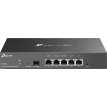 Router Omada VPN / SDN Multi-WAN Gigabit / 1 Puerto WAN SFP Gigabit / 1 Puerto WAN RJ45 Gigabit / 2 Puertos LAN RJ45 Gigabit / 2 Puertos Configurables LAN/WAN / 150,000 Sesiones Concurrentes / Administración Centralizada Omada o Stand-Alone