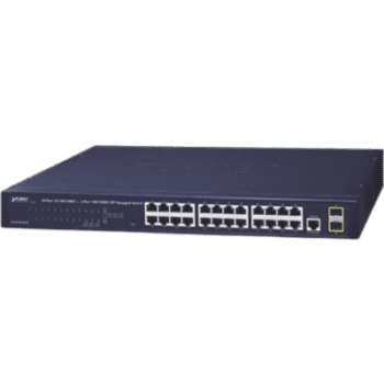Switch Administrable Capa 2 de 24 Puertos Gigabit 10/100/1000T, 2 Puertos SFP 100/1000X , Cuenta con una Interfaz de Consola