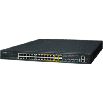 Switch Administrable Stacking Capa 3, 24 Puertos PoE 802.3af/at 10/100/1000T, Hasta 370 W,  4 Puertos 10G SFP+