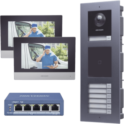 KIT de Videoportero IP para 7 DEPARTAMENTOS con llamada a App de Smartphone y Lector de Tarjetas EM / 2da Generación (Modular) / Montaje para EMPOTRAR incluido