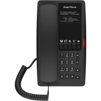 Teléfono IP Hotelero / 2 Líneas SIP / 5 Teclas Programables / Puerto USB-A de Carga / PoE 802.3af / Ethernet 10/100 / Audio HD Manos Libres