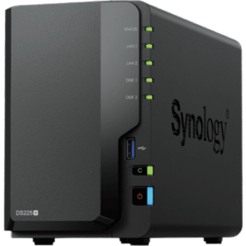 NAS DiskStation DS225+ | 2 Bahías | Intel Celeron J4125 | 2 GB DDR4 | Hasta 40 TB | Puertos 1GbE y 2.5GbE | USB 3.2 Gen 1 | Compatible con RAID | Synology DSM.