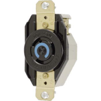 Receptáculo de Media Vuelta Industrial para Empotrar/ 20A 250V/ 2 Polos 3 Hilos/ NEMA L6-20R / Color Negro.