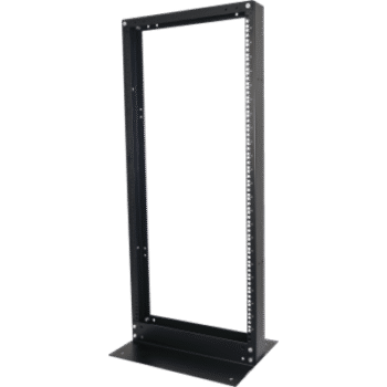 Rack de 2 Postes, Estándar 19", 24 Unidades, Fabricado en Acero, Base "L" para Anclar a Piso.