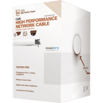 Bobina de Cable de 305 Metros (1000 Pies) de Cable Cat6 de Alto Desempeño, Super Flexible, UL, Cobre, Color Blanco, para Aplicaciones de Video Vigilancia y Redes de Datos