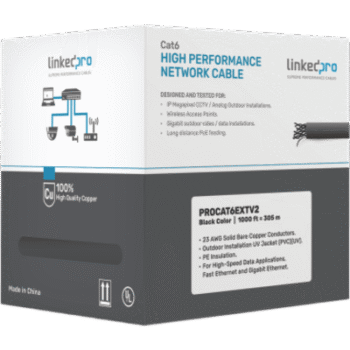 Bobina de Cable de 305 Metros (1000 Pies) Cat6+ Calibre 23 Exterior Blindado Tipo FTP para Climas Extremos, UL, Color Negro (Carrete Easy Pull)