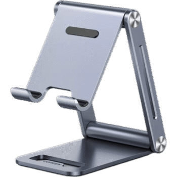 Soporte para Teléfono Celular de Aluminio | Angulo Ajustable | Amplia Compatibilidad con dispositivos de 4.7'' a 7.9'' | Antideslizante | Antiarañazos | Plegable | Color Gris.