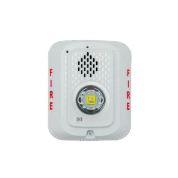Sirena con Lámpara LED Estroboscópica / a 2 Hilos / Montaje en Pared / 24 Vcd / Configuración Estroboscópica Seleccionable / Texto en Inglés / Color Blanca