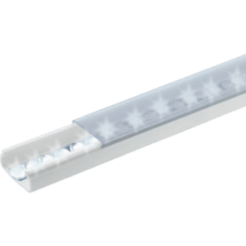 Difusor para tira LED con tapa transparente de PVC auto extinguible, ideal para colocar iluminación, 20 x 10mm, tramo de 1.53 m con cinta Autoadherible.
