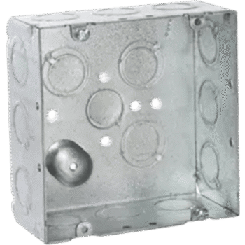 Caja Cuadrada 4 11/16 x 4 11/16"/ Profundidad de 2- 1/8"/ Cuenta 1 Entrada de 1/2" y 15 TKO  (1/2"-3/4").