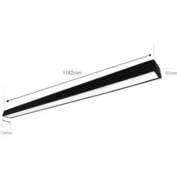 Panel LED Suspendido 22 W / 127 Vca~60Hz / Flujo luminoso 1 980 lm / Medidas 1182 x 70 x 45 mm  / TCC 6 500 K / Ángulo de Luz de 140°.