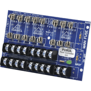 Tablero distribuidor de voltaje, 8 salidas con fusible de protección. Para uso con Fuentes de poder ALTRONIX.