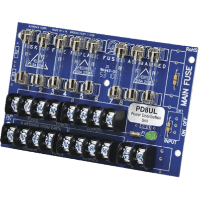 Tablero distribuidor de voltaje, 8 salidas con fusible de protección. Para uso con Fuentes de poder ALTRONIX.