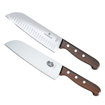 Set de 2 Cuchillos Santoku / Hoja 17 cm / Mango de Madera / Acero Inoxidable / Fabricación Suiza