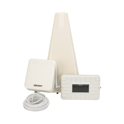 Kit PLUS de Amplificador de Señal Celular 5G / Penta Banda / Soporta 2G, 3G, 4G y 5G / Compatible con TELCEL, AT&T, MOVISTAR y OMV / Cobertura hasta 250 m2 / Incluye Antenas, Jumpers coaxiales y mástil.